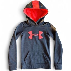 New Under Armour Youth Hoodie Sweatshirt Gray Red Logo Pullover Fleece YXS